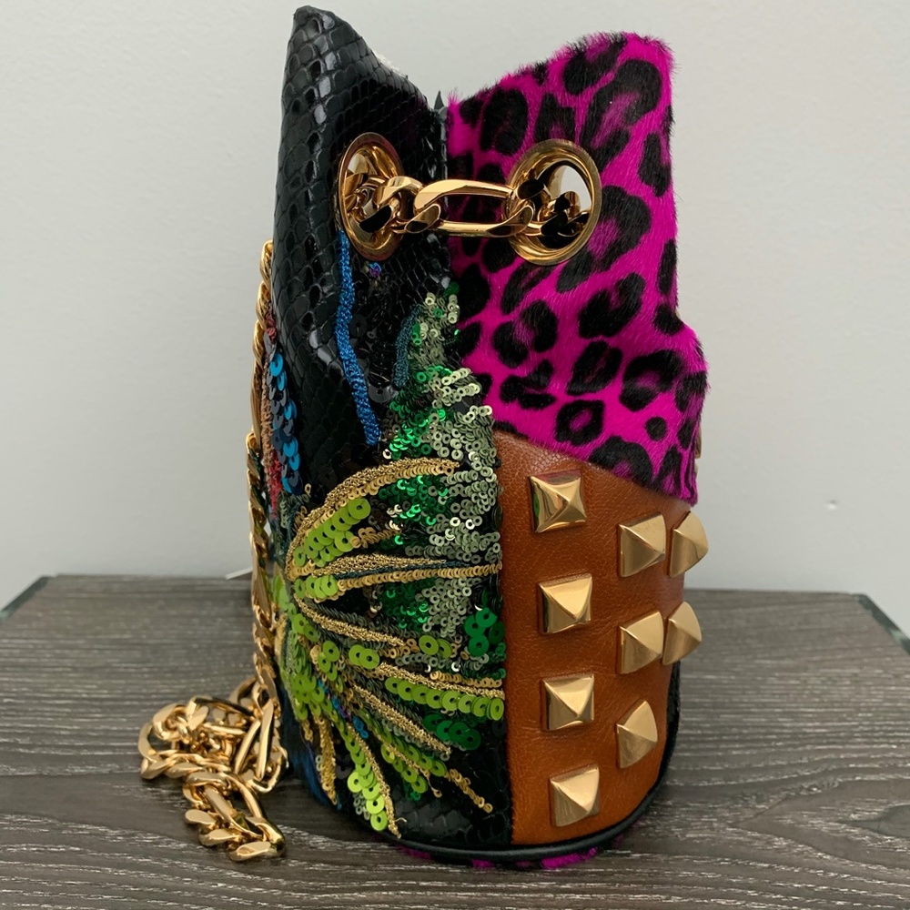 Multicolor Sequin & Animal Print Chain Shoulder Bag - Picture 4 of 10